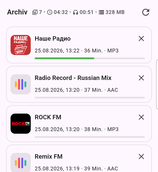 ReplayFM Archiv mit lokalen Aufnahmen