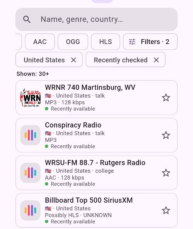 Search and favorites in ReplayFM