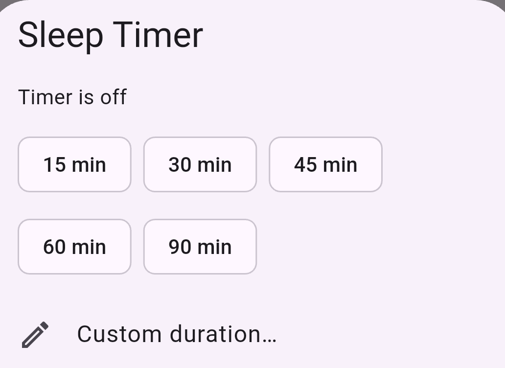ReplayFM Sleep Timer with presets and a custom duration